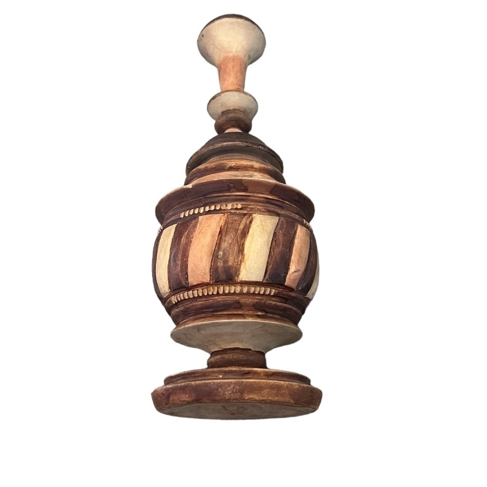 Hand‎ Carved Wooden Urn Ginger Spice Jars w/Lid